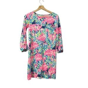 Lilly Pulitzer Linden Dress XXS Flamenco Flamingo A-Line Roll Tab Sleeve